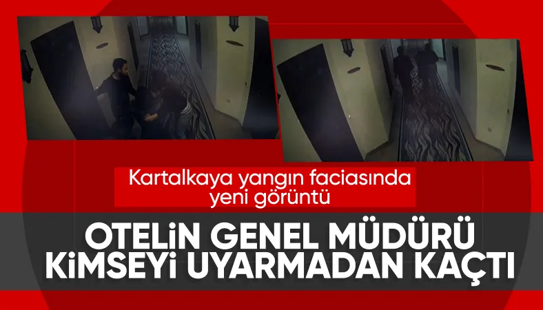 Kartalkaya'daki yangında otelin yöneticisinin ailesiyle kaçtığı anlar
