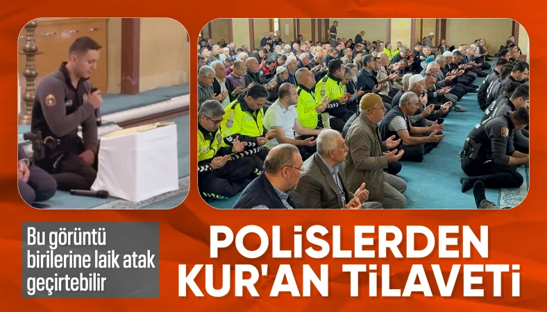 Adana'da şehitler için okunan mevlitte polislerden Kur'an tilaveti