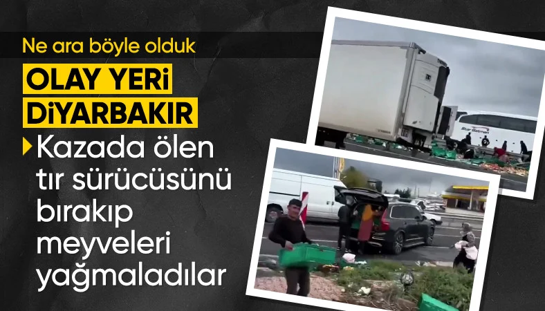 Diyarbakır'da tır kazası: Yola saçılan meyveleri araçlarına yüklediler