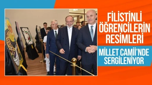 FİLİSTİNLİ &Ouml;ĞRENCİLERİN RESİMLERİ, "MİLLET CAMİİNDE" SERGİLENİYOR